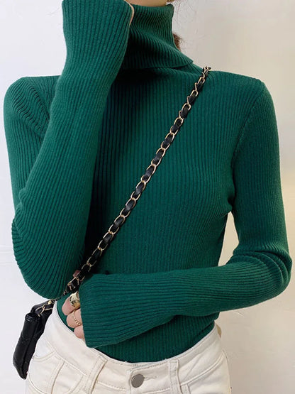 Women Slim Turtleneck Long Sleeve Pullover Sweater Autumn