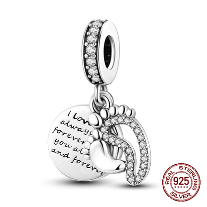 Inlaid Zircon Heart Charm Beads 925 Sterling Silver Dangle for Bracelets SMC3362