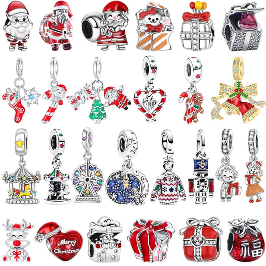 Festive Charm 925 Sterling Silver Christmas Bell Trojan Candy Zircon Bead for Bracelet and Necklace DIY Fine Jewelry Gift