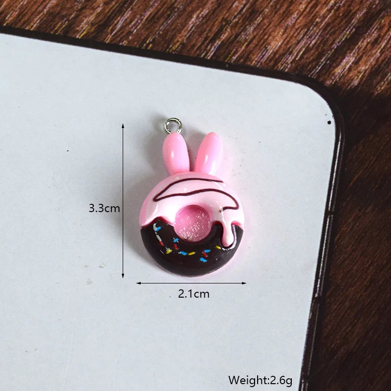 Playful Cartoon Rabbit Donut Resin Charms Set for DIY Jewelry Crafting