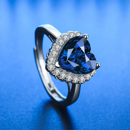 Elegant 925 Sterling Silver Heart Zircon Adjustable Ring for Women