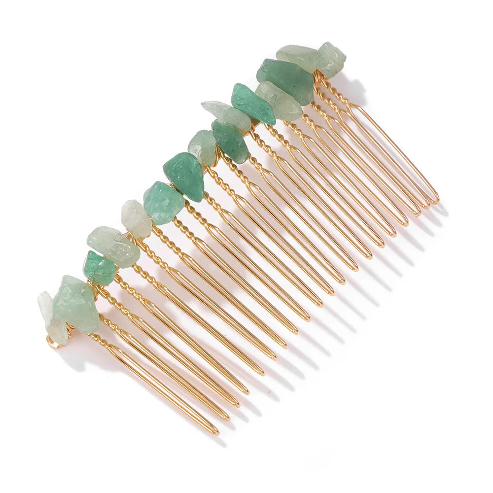 Crystal Bliss Hair Combs - Healing Quartz Stone Hair Accessories for Weddings & Special Occasions Green Aventurine