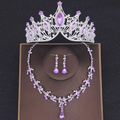Baroque Crystal Tiara & Crown Jewelry Set - Top-Rated Rhinestone Bridal Accessories Purple 1