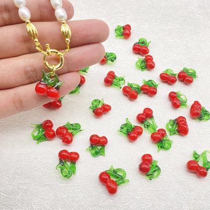 Handmade Lampwork Cherry Glass Pendant Beads for DIY Jewelry Creations