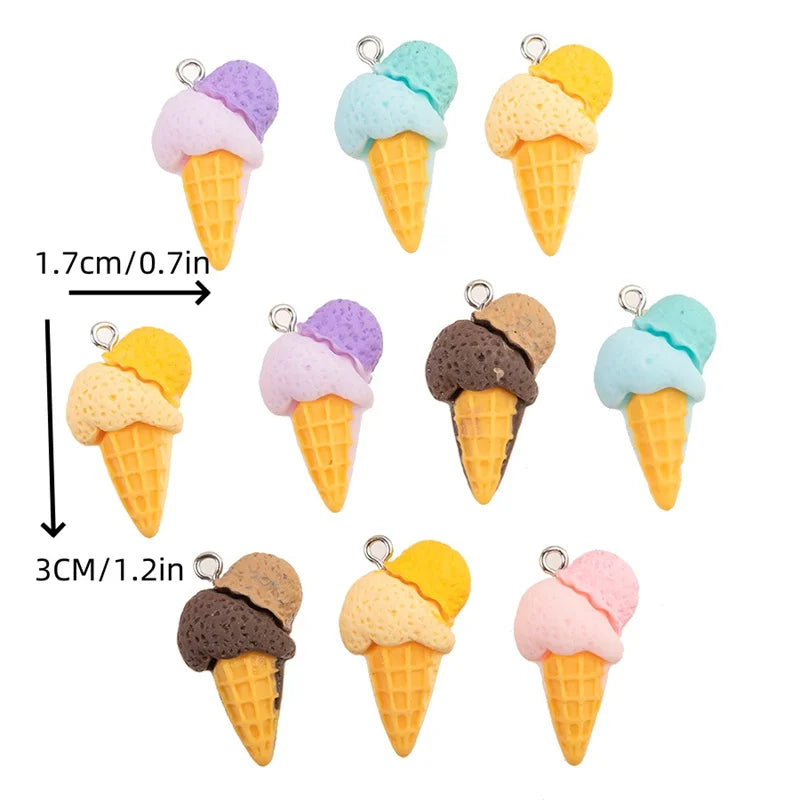 Charming 3D Ice Cream Resin Charms Set for DIY Jewelry Accessories