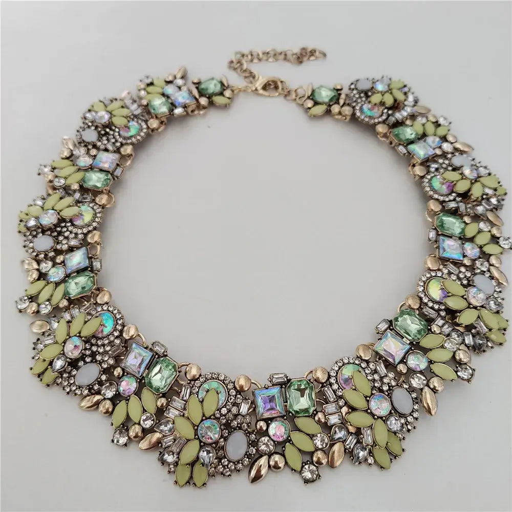 Indian Ethnic Crystal Rhinestone Necklace Earrings Set for Bridal 2024 Jelly Green