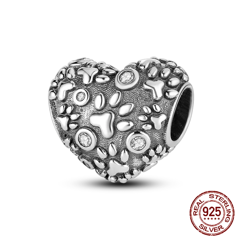 Inlaid Zircon Heart Charm Beads 925 Sterling Silver Dangle for Bracelets SMC2329