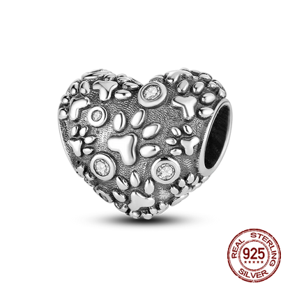 Inlaid Zircon Heart Charm Beads 925 Sterling Silver Dangle for Bracelets SMC2329