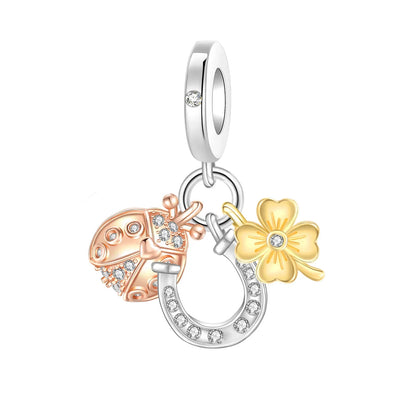 Lucky Four Leaf Clover Dangle Charm Sterling Silver Family Tree Flower Bead Pendant for Bracelets and Necklaces