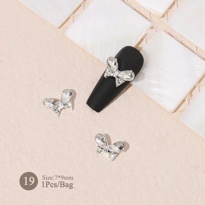 Elegant Gold Silver Metal Bowknot Nail Charm 3D Rhinestone Decor for DIY Manicure Art