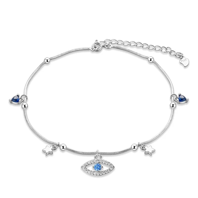 925 Sterling Silver Blue Evil Eye Jewelry Set With Zircon Charms Pendant Ring Earrings For Bracelet Necklace Gift