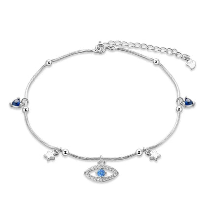 925 Sterling Silver Blue Evil Eye Jewelry Set With Zircon Charms Pendant Ring Earrings For Bracelet Necklace Gift