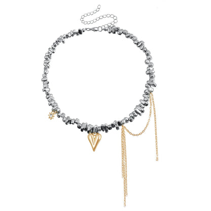 Stainless Steel Irregular Beaded Fringe Choker Necklace
