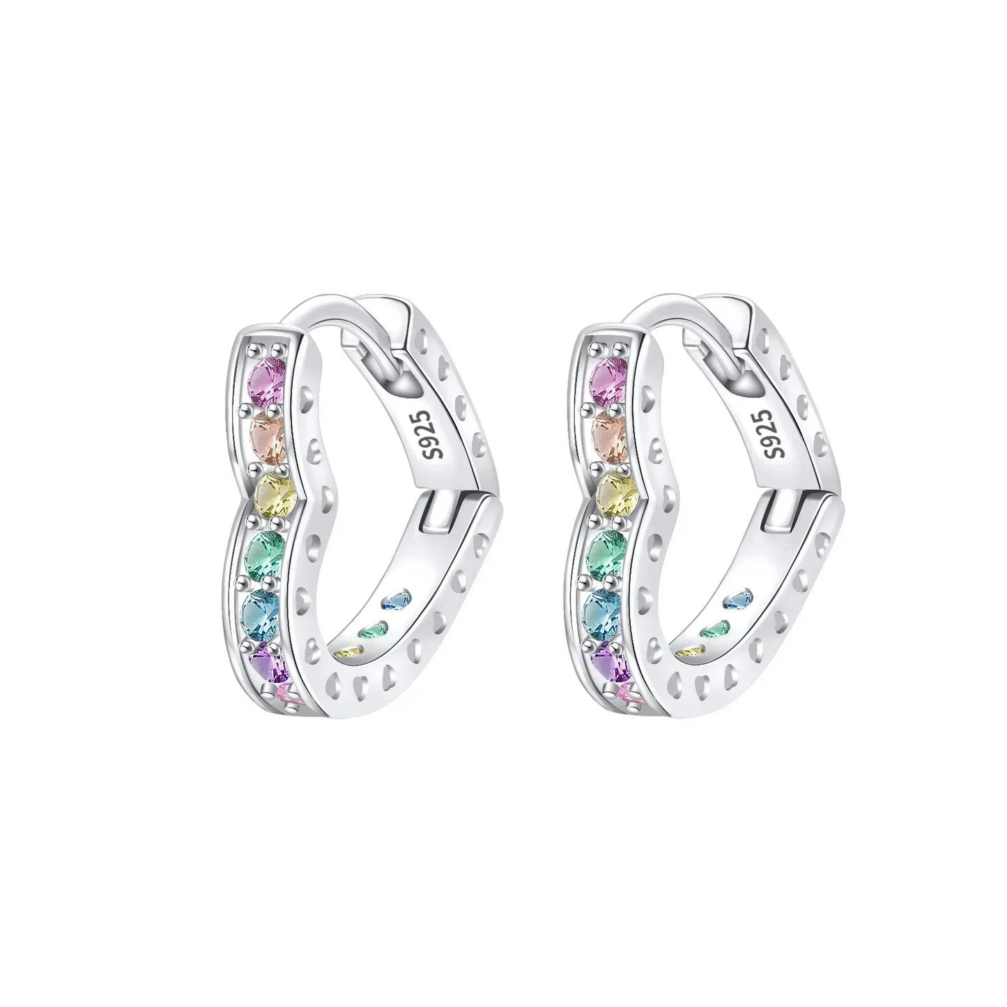 Luxury 925 Sterling Silver Chunky Hoop Earrings with Big Heart Zircon Accents for Women Wedding Party Jewelry Gifts