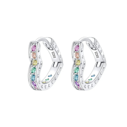 Luxury 925 Sterling Silver Chunky Hoop Earrings with Big Heart Zircon Accents for Women Wedding Party Jewelry Gifts