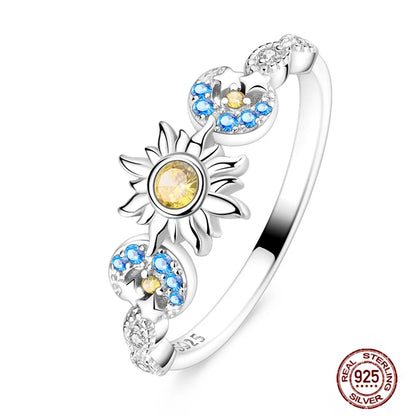 Hot Blue Zircon Ring for Women in 925 Sterling Silver with Sparkling Star and Moon Design Perfect for Weddings and Special Occasions LLTR076