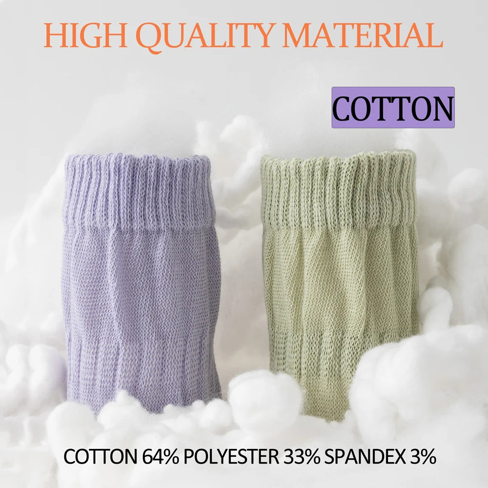 Womens Breathable Mid Calf Cotton Socks Elastic Wave Cuff