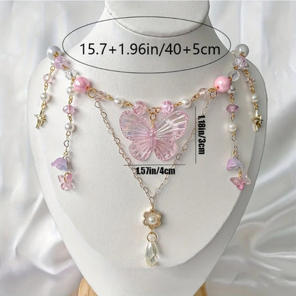 Elegant Beaded Butterfly Pendant Necklace for Women with Adjustable Chain