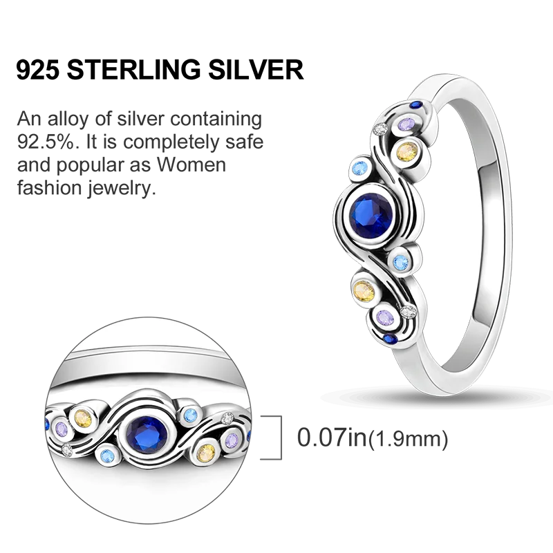 Blue Zircon Evil Eye Palm Star Moon Ring in 925 Sterling Silver for Women - Elegant Wedding Jewelry Gift LKTR304