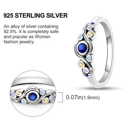 Blue Zircon Evil Eye Palm Star Moon Ring in 925 Sterling Silver for Women Wedding Jewelry Gifts LKTR224