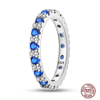 Hot Blue Zircon Ring for Women in 925 Sterling Silver Sparkling Star and Moon Design Wedding Jewelry LLTR152