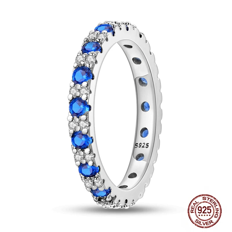 Hot Blue Zircon Ring for Women in 925 Sterling Silver Sparkling Star and Moon Design Wedding Jewelry LLTR208
