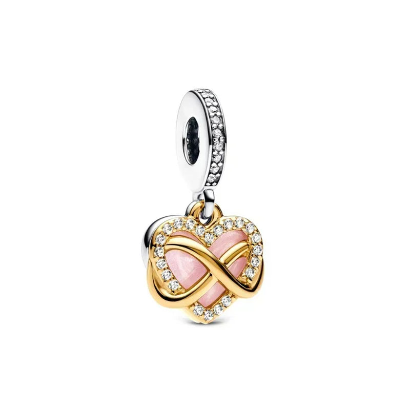 925 Sterling Silver Heart Blooming Rose Full Diamond Zircon Charms Pendant Beads for Bracelets and Necklaces
