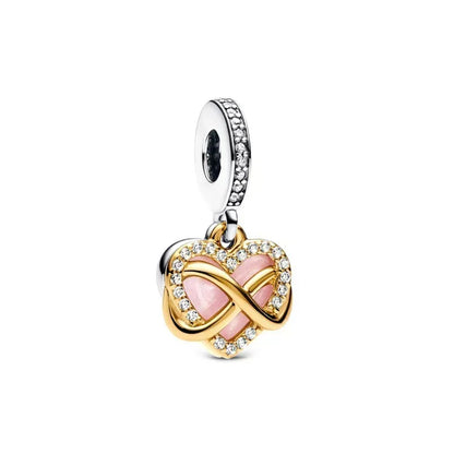 925 Sterling Silver Heart Blooming Rose Full Diamond Zircon Charms Pendant Beads for Bracelets and Necklaces