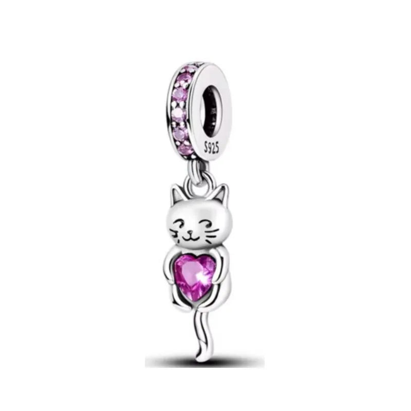 Exquisite 925 Silver Cat Claw Pendant Beads with Safety Chain for European Bracelets B4302