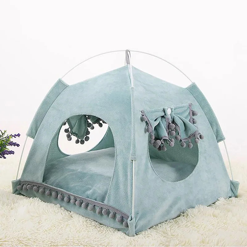Sweet Princess Cat Bed Foldable Tent Cute Cat House Cushion green