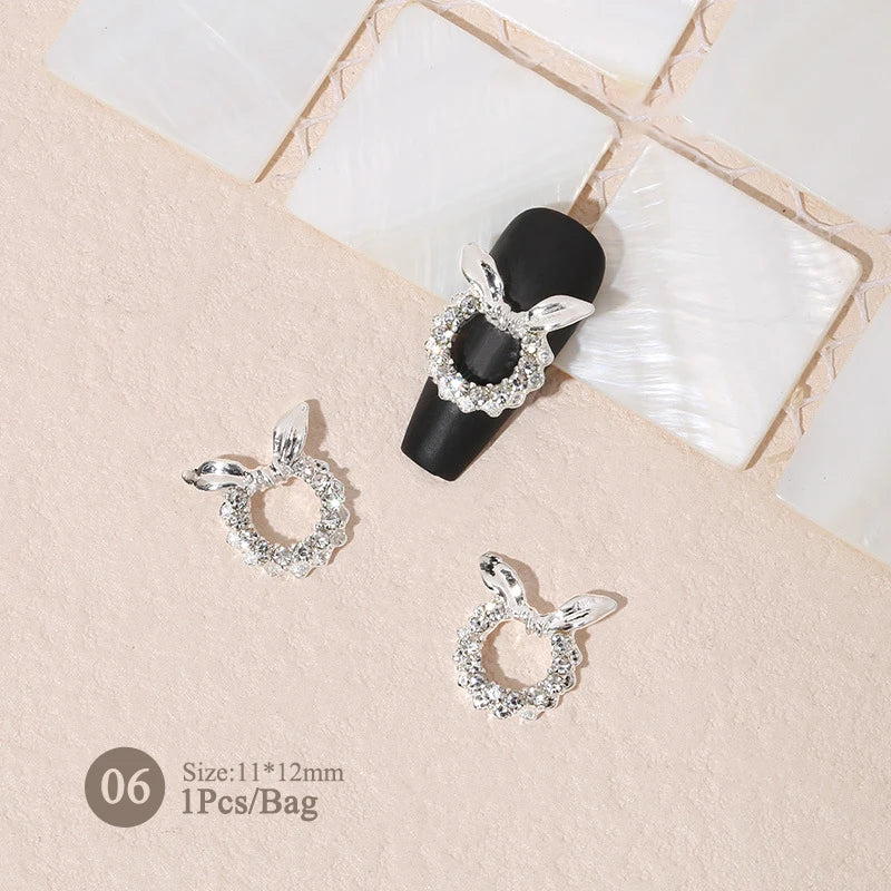 Elegant Gold Silver Metal Bowknot Nail Charm 3D Rhinestone Decor for DIY Manicure Art