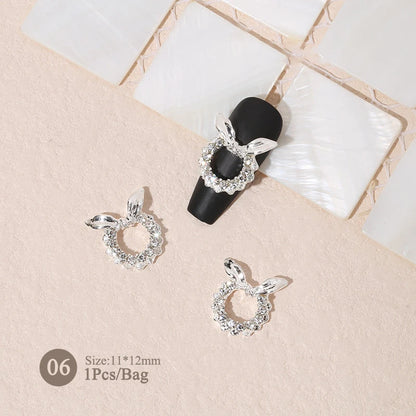 Elegant Gold Silver Metal Bowknot Nail Charm 3D Rhinestone Decor for DIY Manicure Art
