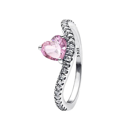 Original 925 Sterling Silver Heart Crown Bow Moon Shell Colorful Crystal Ring for Women Fine Jewelry Gift XR185