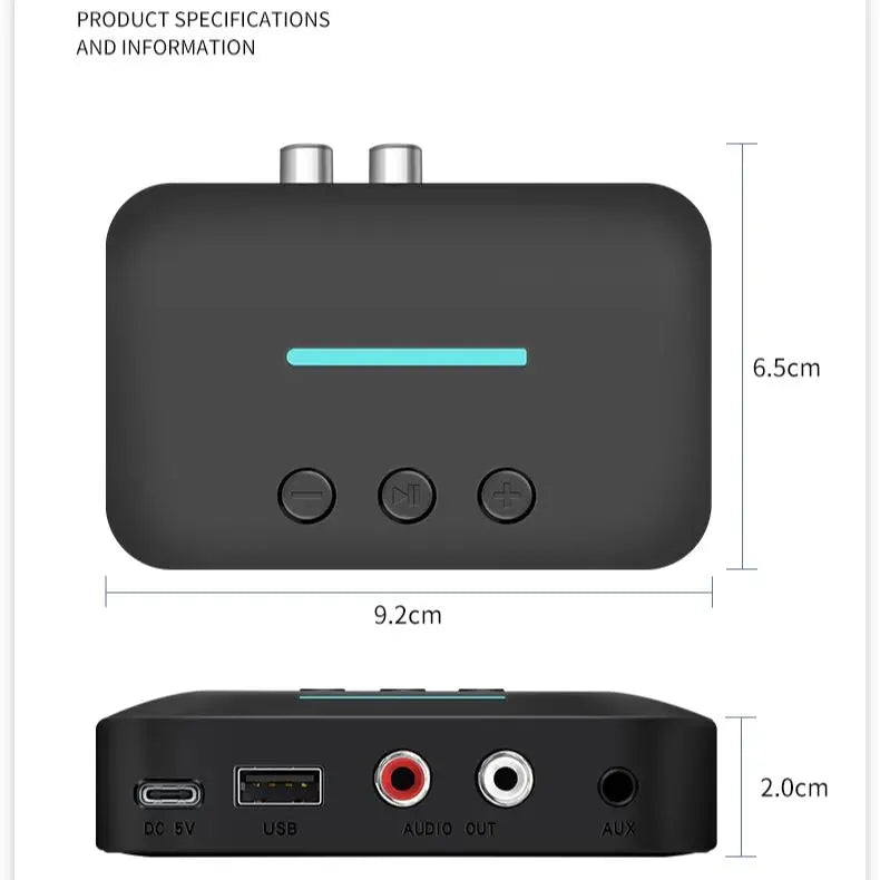 Bluetooth 5.3 USB Audio Receiver Wireless Stereo Adapter 3.5mm AUX RCA Support U Disk Playback for Desktop Speaker Amplifier