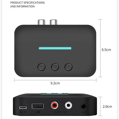 Bluetooth 5.3 USB Audio Receiver Wireless Stereo Adapter 3.5mm AUX RCA Support U Disk Playback for Desktop Speaker Amplifier