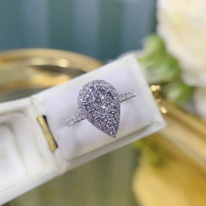 925 Sterling Silver Water Drop Shaped Ring for Women with Brilliant CZ for Wedding Engagement and Party