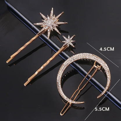 Vintage Moon and Star Rhinestone Hairpin for Women Bridal Accessories