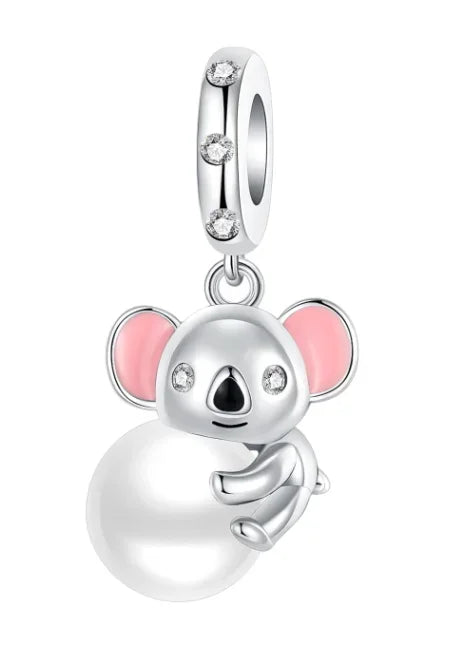 Sterling Silver Pink Blossom Dangle Charm with Butterfly Heart Flower Rose and Bird Bead for DIY Necklace and Bracelet Jewelry