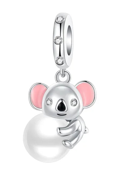 Sterling Silver Pink Blossom Dangle Charm with Butterfly Heart Flower Rose and Bird Bead for DIY Necklace and Bracelet Jewelry