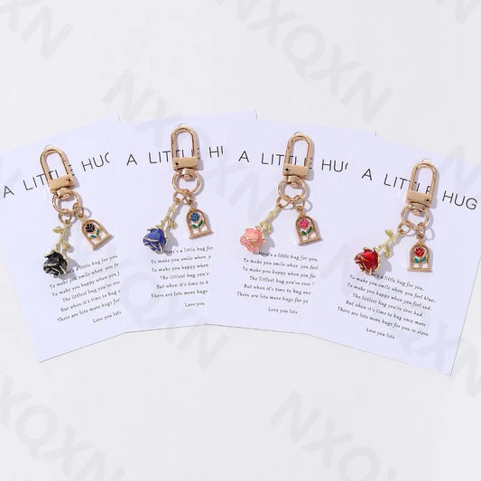 Charming Rose Enamel Keychain Set for Women and Girls - Handmade Floral Jewelry Valentine's Day Gift