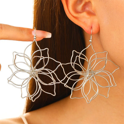 XIALUOKE Exquisite Metal Flower Dangle Earrings For Women Elegant Party Jewelry Gift