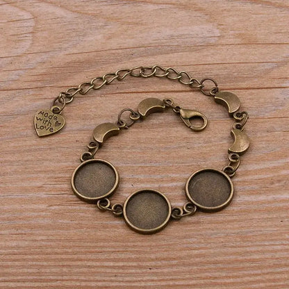 1Pc Metal Zinc Alloy Round Bracelet Findings in 2 Colors and 15 Styles 4-Antique bronze 12mm