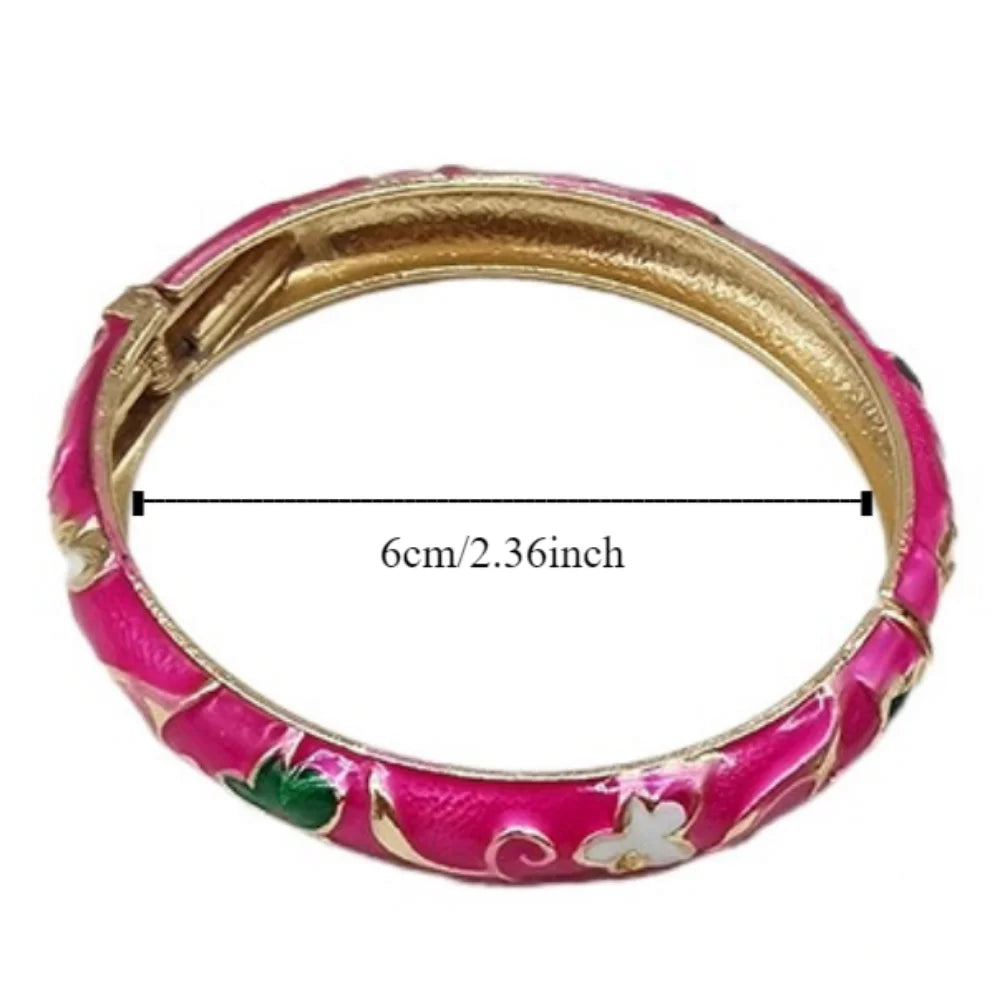 Vintage Chinese Cloisonne Peony Enamel Bangle Set for Women
