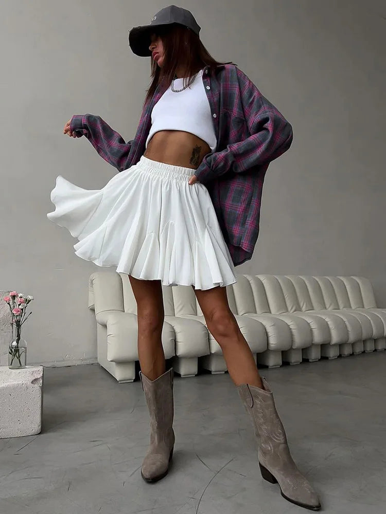 Summer White High Waist Mini Skirt Ruffle For Women