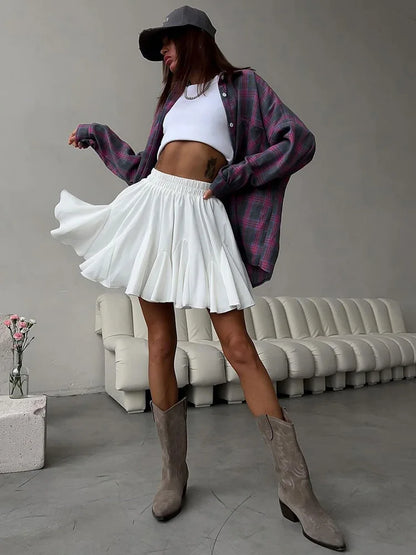 Summer White High Waist Mini Skirt Ruffle For Women