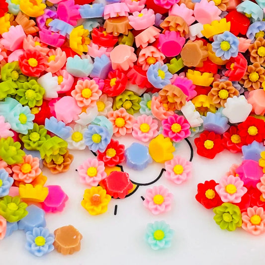 Kawaii Cute 6mm Mixed Flower Resin Cabochons for DIY Nail Art and Scrapbooking