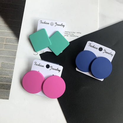S925 Colorful Square Earrings Frosted Geometric Candy Design Acrylic Fashion Jewelry for Women
