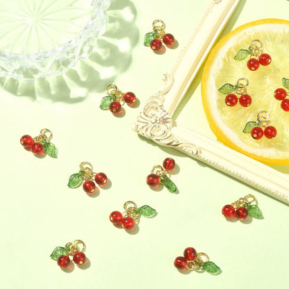 Glass Red Cherry Charms for DIY Jewelry Making Accessories - Set of 30 3D Acrylic Fruit Charms with Loop