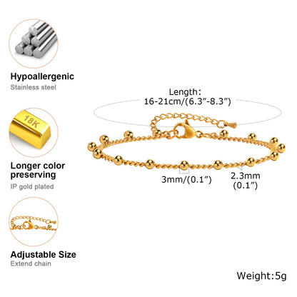 Elegant Gold Plated Link Bracelet for Women - Adjustable Stainless Steel Waterproof Jewelry