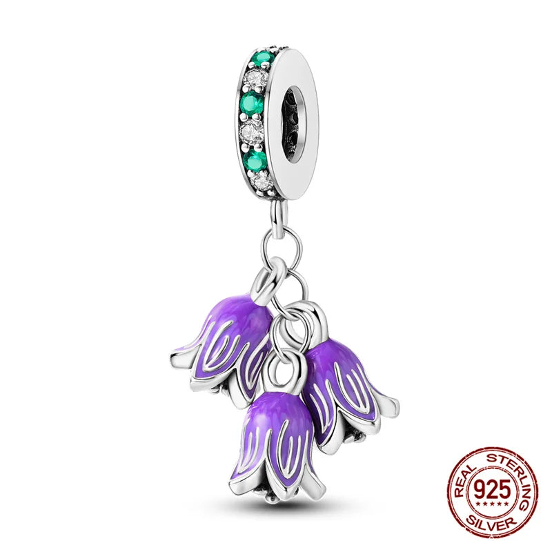 Elegant Sterling Silver Purple Flower Beads for DIY Jewelry and Charm Bracelets